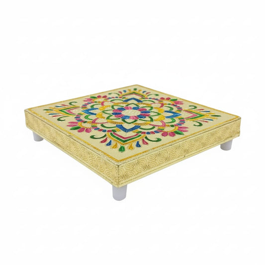 PujaHome Wooden Chowki / Puja Bajot for Home & Office Décor (6x6 Inch – Small)