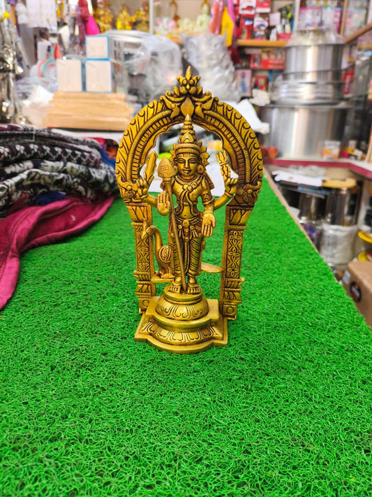 Brass Murugan Swami Idol – 10 Inch | Traditional Arch Frame | 2.4 kg