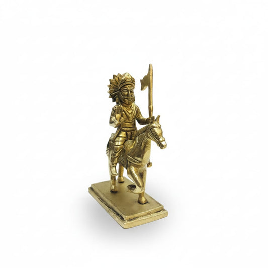 Brass Baba Ramdev Ji Idol on Horse – 5.4 Inch | Handcrafted Brass Statue | Home & Temple Decor