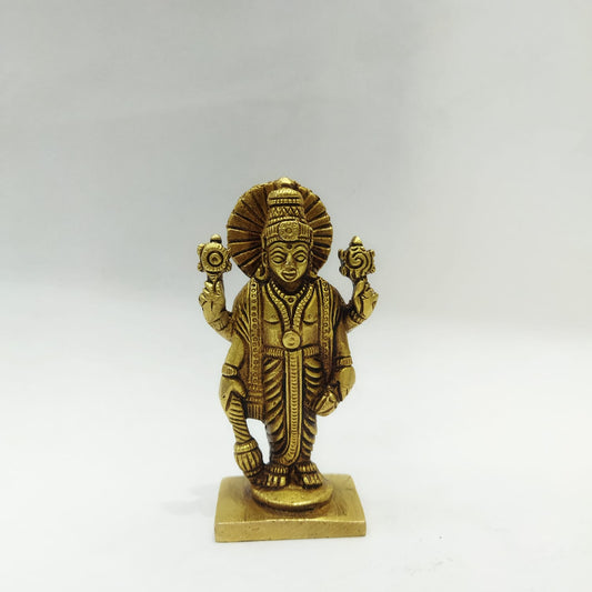 Brass Lord Vishnu Idol – Compact Divine Statue for Home & Office (9 cm × 3 cm × 4 cm)