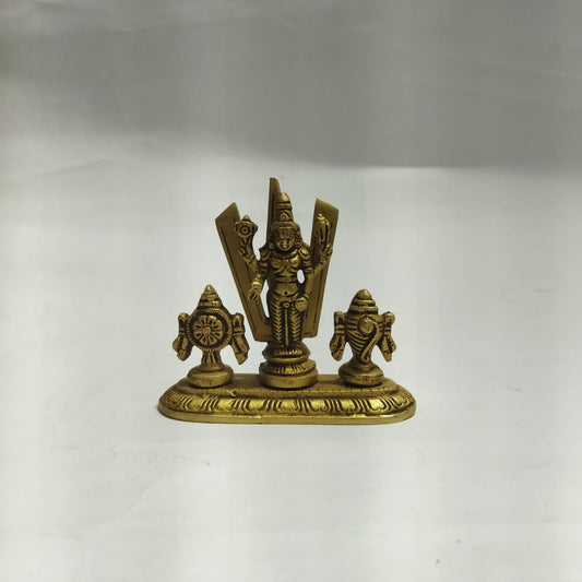 Sacred Sankh Chakra Namam Brass Idol (3.5-inch) | Tirupati Balaji Blessings