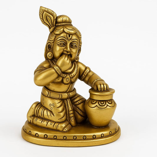 Baby Krishna Brass With Makhan Handi Idol 3 Inch