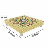 PujaHome Wooden Chowki / Puja Bajot for Home &amp; Office Décor (6x6 Inch – Small)