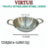 Virtue 18 cm Triply Kadai with SS Lid (1.3 Litre)