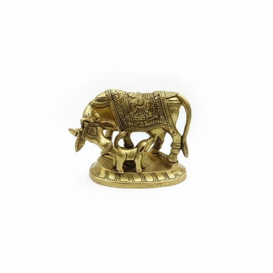 Kamdhenu Cow With Calf Brass Sculpture – Divine Prosperity &amp; Blessings for Your Home