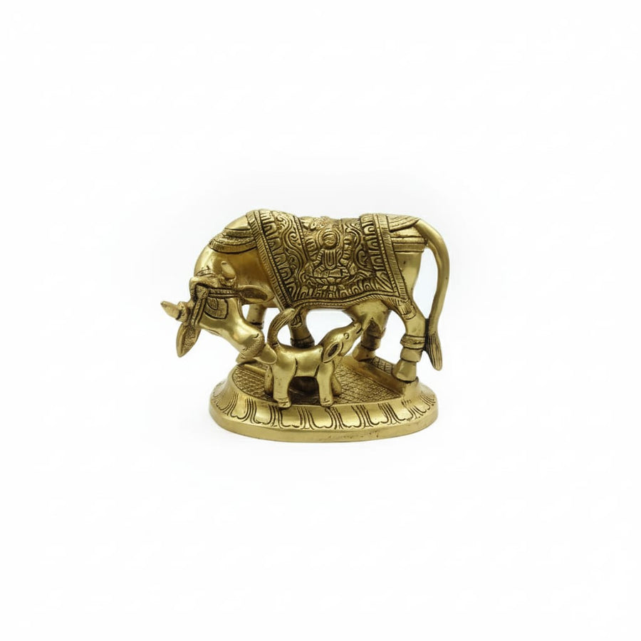 Kamdhenu Cow With Calf Brass Sculpture – Divine Prosperity &amp; Blessings for Your Home