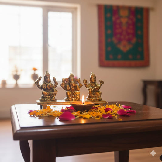 Brass Laxmi Ganesh Saraswati Idol Set | 4.5 Inch | Decorative Brass Statue for Home & Pooja