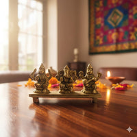 Brass Laxmi Ganesh Saraswati Idol Set | 4.5 Inch | Decorative Brass Statue for Home & Pooja