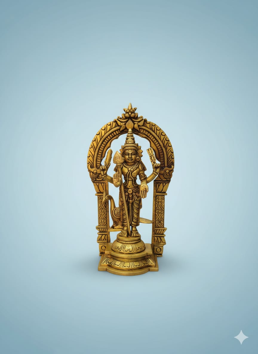 Brass Murugan Swami Idol – 10 Inch | Traditional Arch Frame | 2.4 kg