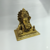 Brass Lord Ganesha Statue: Fine Golden Finish (5.5" x 5" x 4")