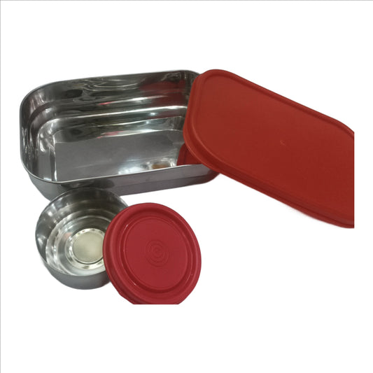 Stainless Steel Lunch Box with Compartments, Green Lid, Oval Shape, Leakproof Food Storage Container