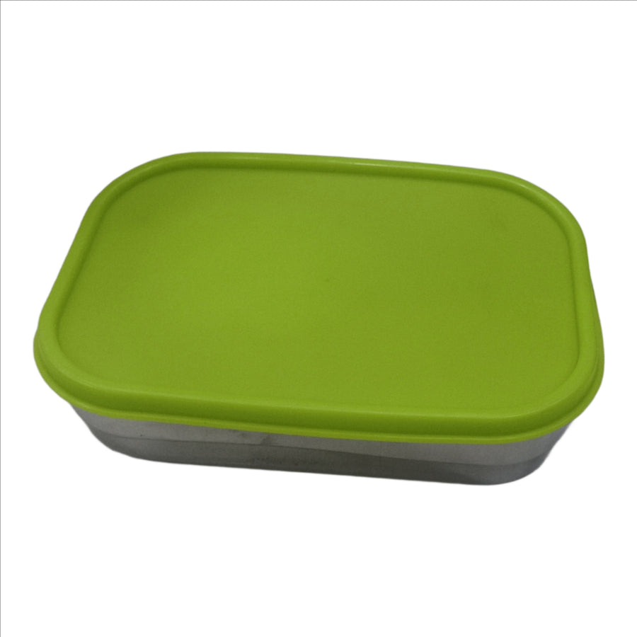 Stainless Steel Lunch Box with Compartments, Green Lid, Oval Shape, Leakproof Food Storage Container