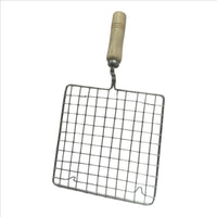 Stainless Steel Phulka Grill Pan with Wooden Handle, 17x17 cm Mesh Surface, Multi-Purpose Roti and Papad Roaster for Gas Stove