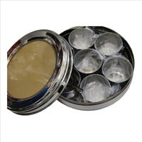 Premium Stainless Steel Masala Dabba with Glass Lid – 7 Containers & Spoon