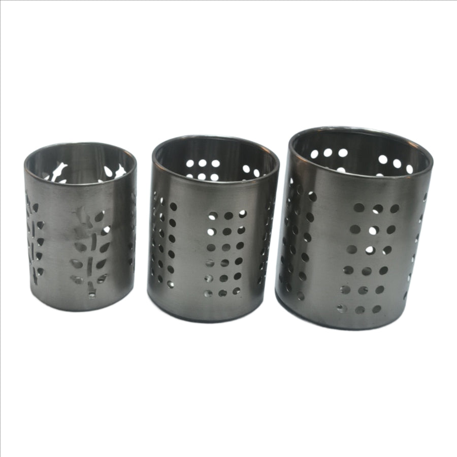 Stainless Steel Leaf Hole Cutlery Holder, Spoon Holder, Pen Holder, Brush Stand (Round)