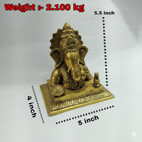 Brass Lord Ganesha Statue: Fine Golden Finish (5.5" x 5" x 4")