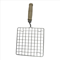Stainless Steel Phulka Grill Pan with Wooden Handle, 17x17 cm Mesh Surface, Multi-Purpose Roti and Papad Roaster for Gas Stove