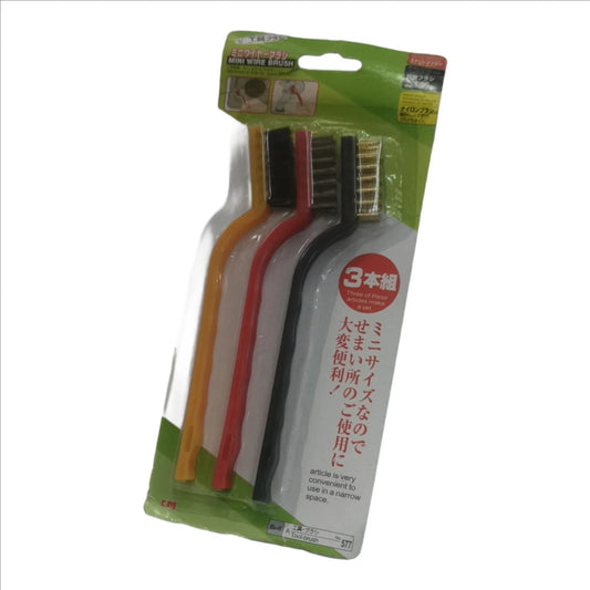 3 Pc Mini Wire Brush Set,Cleaning Tool Kit - Brass, Nylon, Stainless Steel Bristles - Prince Shoppings