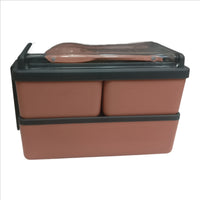 MARMORIS ECOM Plastic Lunch Box, 1400ml Bento Box with Spoon & Fork, Stackable 2 Layer with 3-Compartment