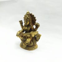 Brass Goddess Maa Saraswati Murti Devi Sarasvati Sitting Idol MATA