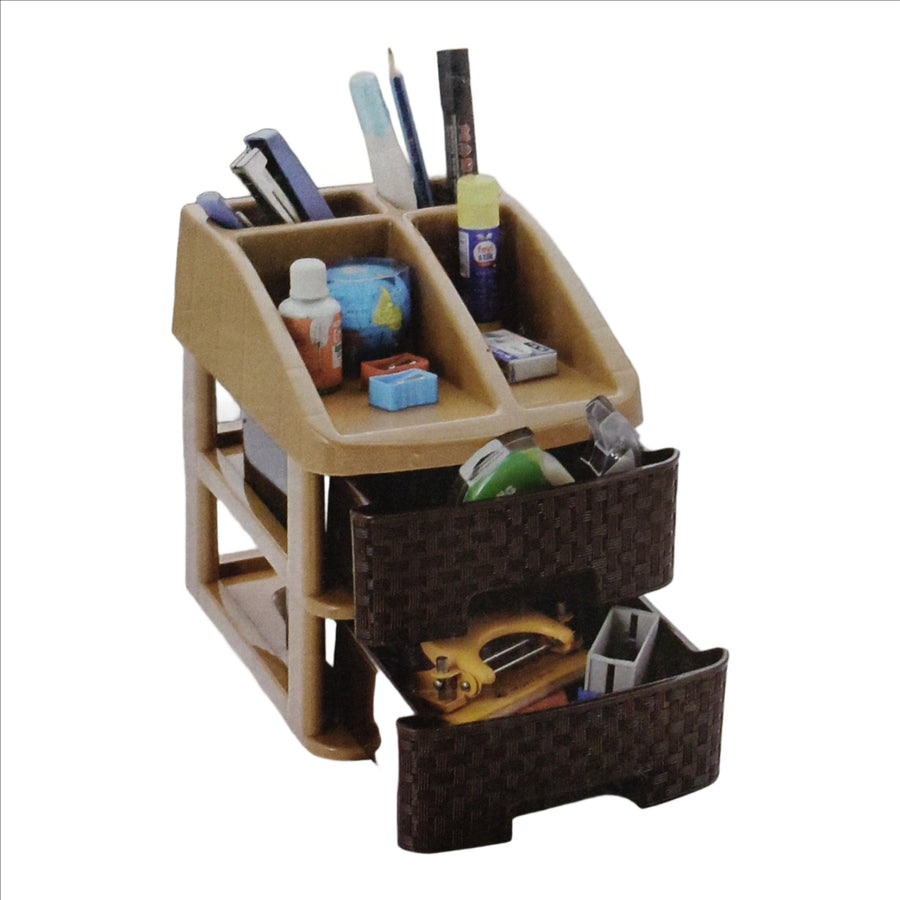 Nakoda plastic Pride Drawer 2 Layer Plastic Drawer System for Kitchen, Offices, Home, Hospitals, Schools, Doctors, Beauty Parlour, Saloons Colour Bamboo, Color May Vary, (21.4 x 17.3 x 22.4) cm