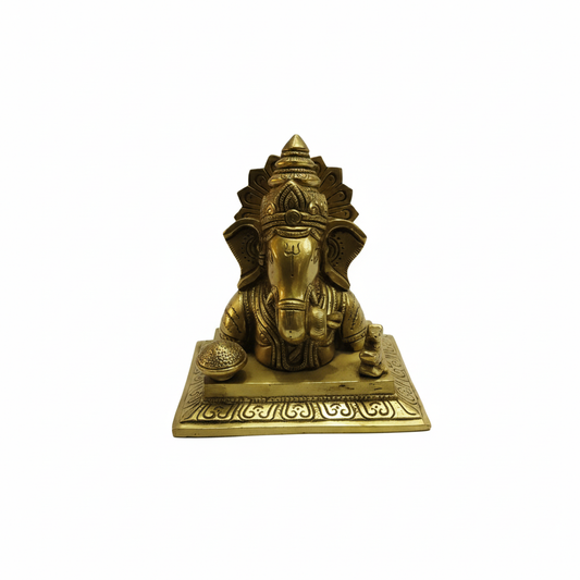 Brass Lord Ganesha Statue: Fine Golden Finish (5.5" x 5" x 4")