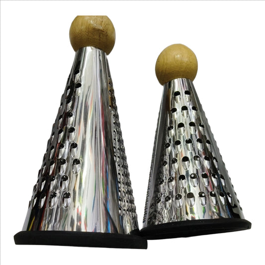 Cone Parmesan Cheese Grater – Stainless Steel Multi-Function Handheld Vegetables Grater with Wooden Handle & Non-Slip Base