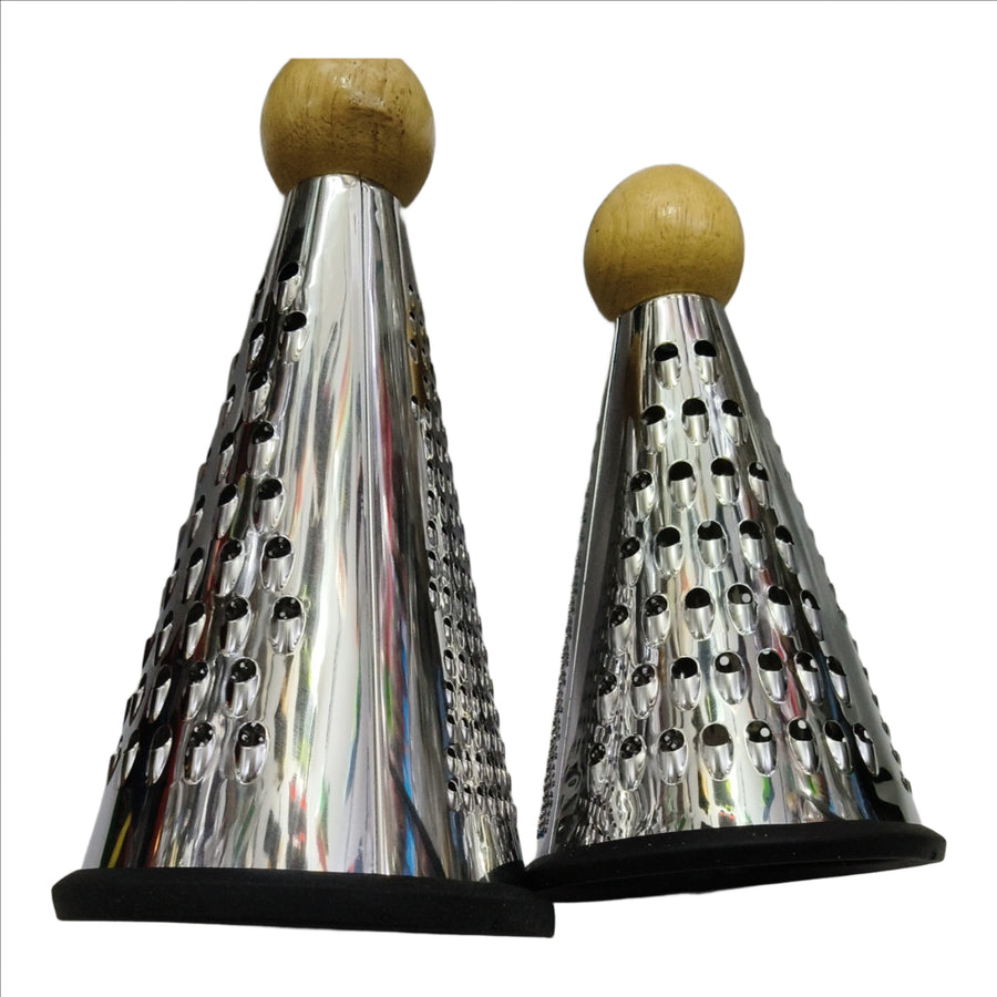 Cone Parmesan Cheese Grater – Stainless Steel Multi-Function Handheld Vegetables Grater with Wooden Handle & Non-Slip Base