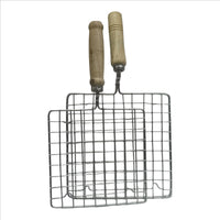 Stainless Steel Phulka Grill Pan with Wooden Handle, 17x17 cm Mesh Surface, Multi-Purpose Roti and Papad Roaster for Gas Stove