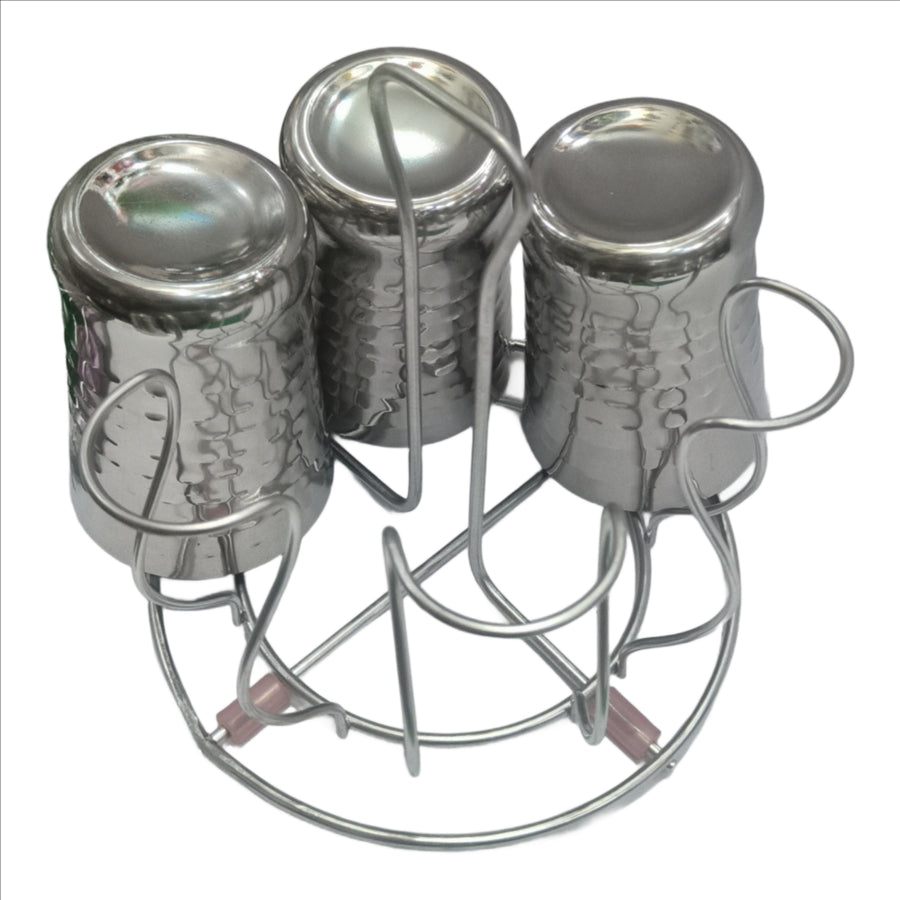 Puno Stainless Steel Glass Stand/Lotus Glass Stand/Glass Holder for Kitchen Dining Table(6 Glass Stand)