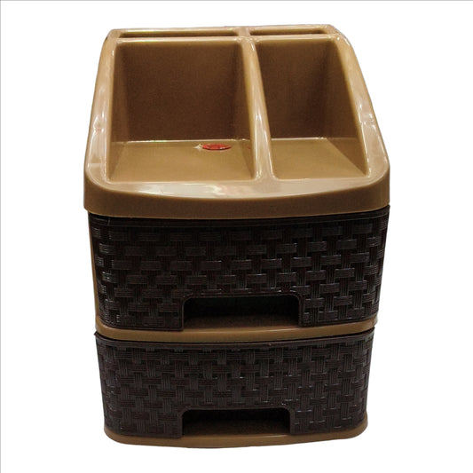 Nakoda plastic Pride Drawer 2 Layer Plastic Drawer System for Kitchen, Offices, Home, Hospitals, Schools, Doctors, Beauty Parlour, Saloons Colour Bamboo, Color May Vary, (21.4 x 17.3 x 22.4) cm