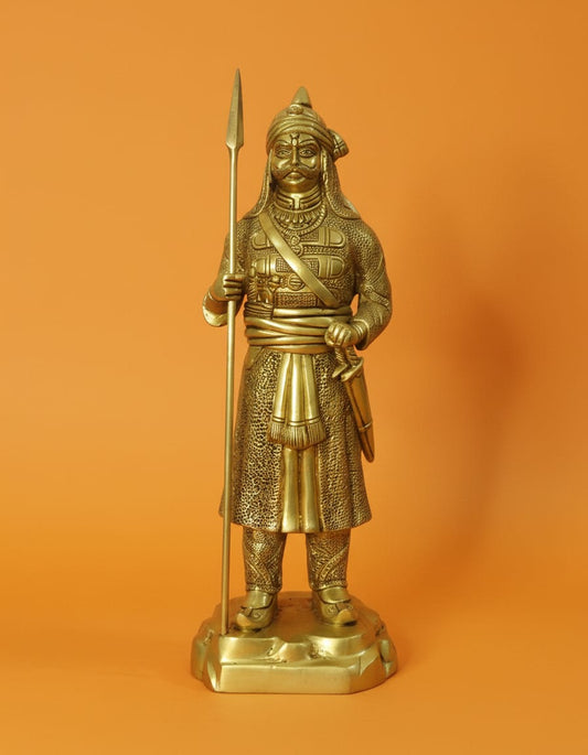 Brass Standing Maharana Pratap, Yellow, 7 x 5 x 9 Inch (L x W x H)for Home Office Mandir Decor Gift Items Collectible Handicraft Art