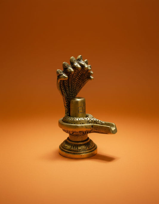 Brass Shivling with Sheshnag – 8 cm | Sacred Pooja Idol for Home & Temple